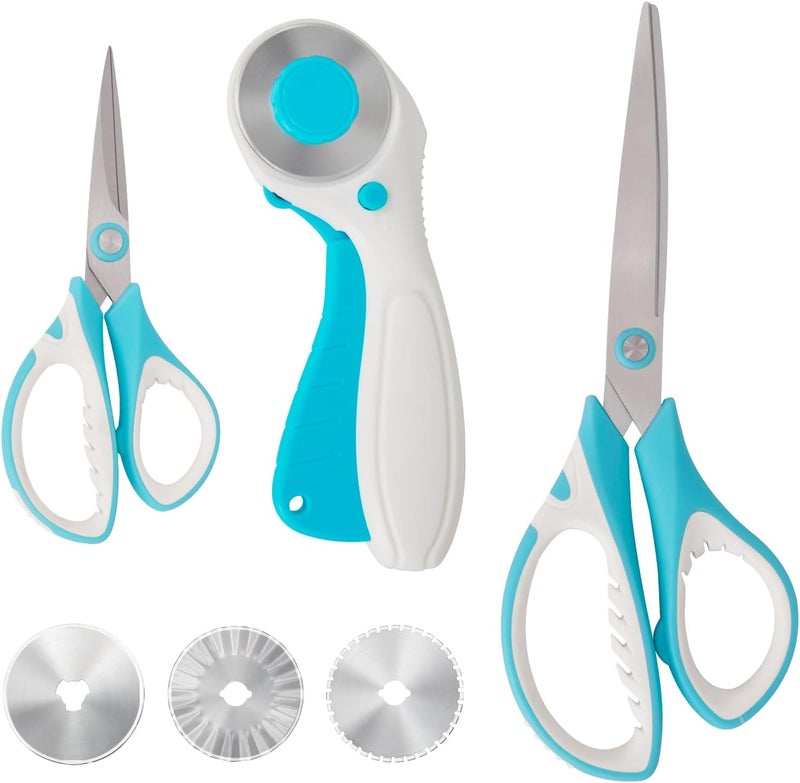 MANUFORE Professional Sewing Scissors Set: Big and Small Scissors, Rotary Cutter with 3pcs Extra Blades for Cutting Fabric - Image 1
